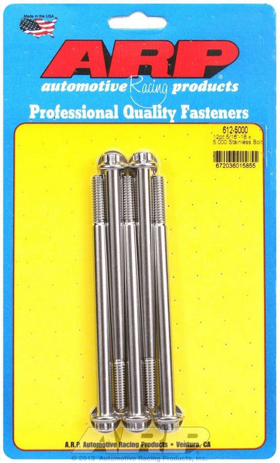 Bolt - 5/16-18 in Thread - 5 in Long - 3/8 in 12 Point Head - Stainless - Polished - Universal - Set of 5 Bolt - 5/16-18 in Thread - 5 in Long - 3/8 in 12 Point Head - Stainless - Polished - Universal - Set of 5