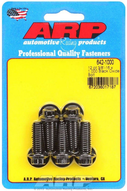 Bolt - 3/8-16 in Thread - 1 in Long - 3/8 in 12 Point Head - Chromoly - Black Oxide - Universal - Set of 5