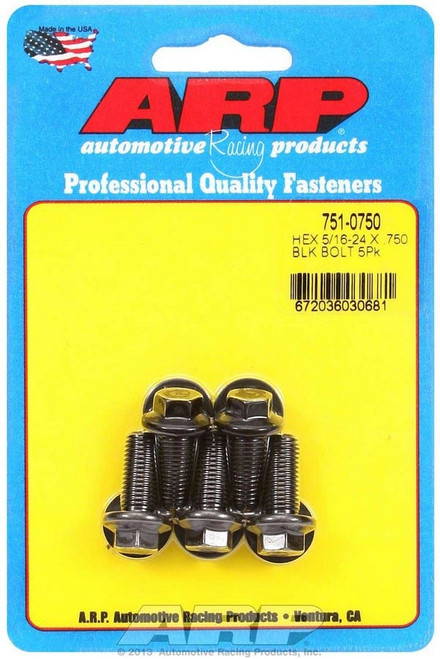 Bolt - 5/16-24 in Thread - 0.75 in Long - 3/8 in Hex Head - Chromoly - Black Oxide - Universal - Set of 5 Bolt - 5/16-24 in Thread - 0.75 in Long - 3/8 in Hex Head - Chromoly - Black Oxide - Universal - Set of 5