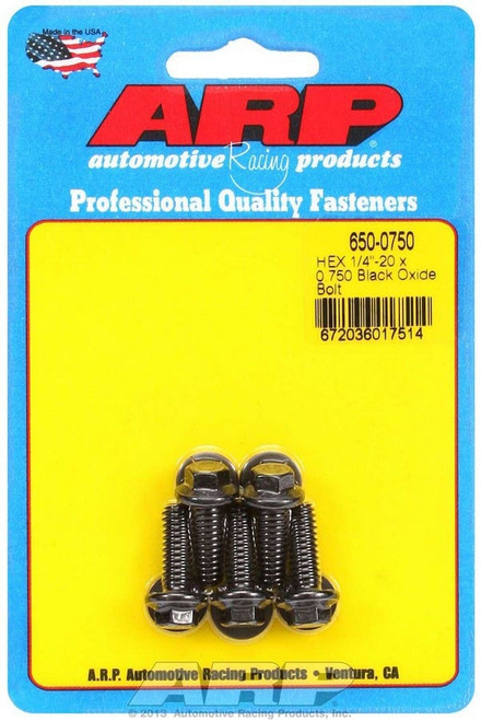 Bolt - 1/4-20 in Thread - 0.75 in Long - 5/16 in Hex Head - Chromoly - Black Oxide - Universal - Set of 5