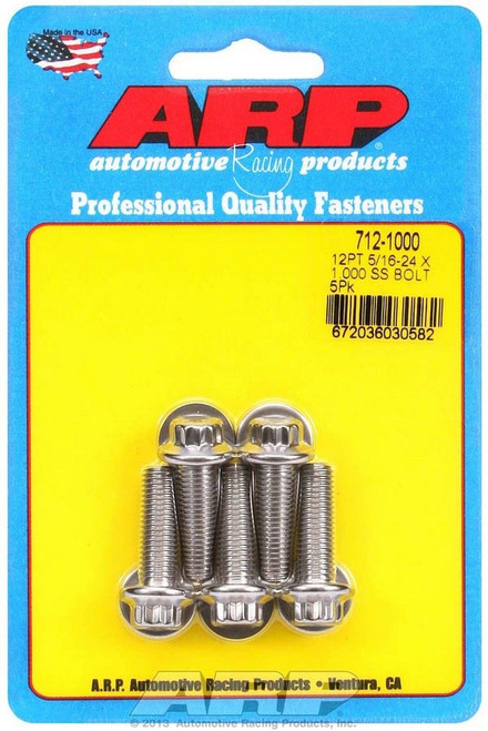 Bolt - 5/16-24 in Thread - 1 in Long - 3/8 in 12 Point Head - Stainless - Polished - Universal - Set of 5