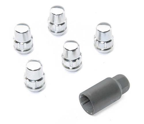 Wheel Lock - Gorilla - Acorn - 1/2-20 in Thread - Spline Drive - 60 Degree Seat - Closed End - Key - Heat Treated - Steel - Chrome - Set of 5