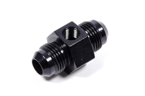 Fitting - Gauge Adapter - Straight - 8 AN Male to 8 AN Male - 1/8 in NPT Gauge Port - Aluminum - Black Anodized - Each Fitting - Gauge Adapter - Straight - 8 AN Male to 8 AN Male - 1/8 in NPT Gauge Port - Aluminum - Black Anodized - Each