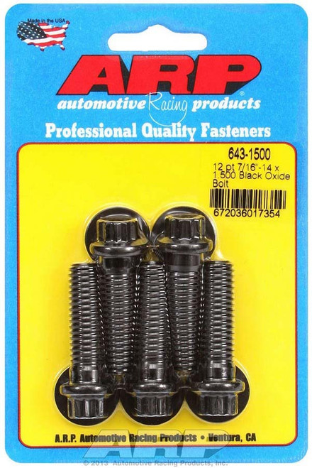 Bolt - 7/16-14 in Thread - 1.5 in Long - 7/16 in 12 Point Head - Chromoly - Black Oxide - Universal - Set of 5 Bolt - 7/16-14 in Thread - 1.5 in Long - 7/16 in 12 Point Head - Chromoly - Black Oxide - Universal - Set of 5