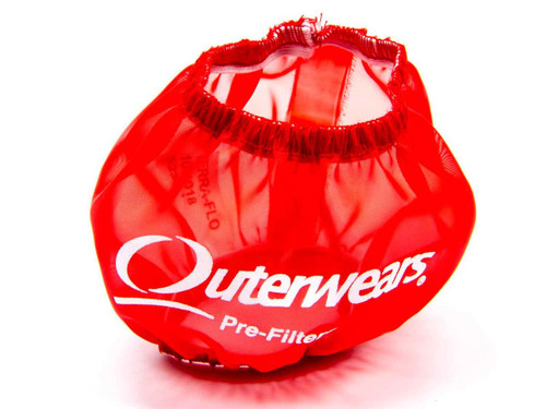 Breather Wrap - Pre Filter - Round - 3 in Diameter - 2.5 in Tall - Outerwears Logo - Polyester - Red - Shielded Breathers - Each Breather Wrap - Pre Filter - Round - 3 in Diameter - 2.5 in Tall - Outerwears Logo - Polyester - Red - Shielded Breathers - Each