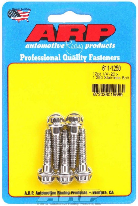 Bolt - 1/4-20 in Thread - 1.25 in Long - 5/16 in 12 Point Head - Stainless - Polished - Universal - Set of 5 Bolt - 1/4-20 in Thread - 1.25 in Long - 5/16 in 12 Point Head - Stainless - Polished - Universal - Set of 5