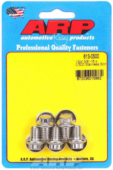 Bolt - 3/8-16 in Thread - 0.5 in Long - 3/8 in 12 Point Head - Stainless - Polished - Universal - Set of 5 Bolt - 3/8-16 in Thread - 0.5 in Long - 3/8 in 12 Point Head - Stainless - Polished - Universal - Set of 5