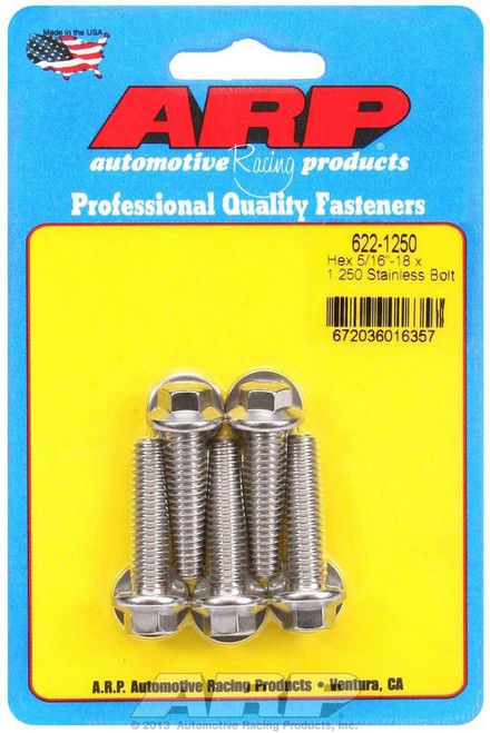 Bolt - 5/16-18 in Thread - 1.25 in Long - 3/8 in Hex Head - Stainless - Polished - Universal - Set of 5