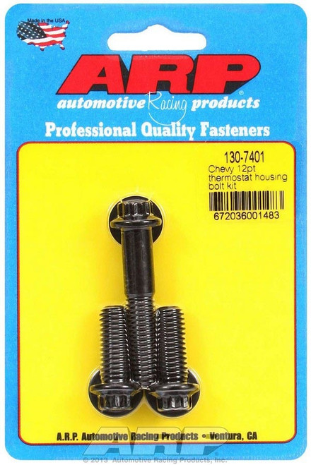 Thermostat Housing Bolt Kit - 3/8 in Male thread - 1.000 / 2.000 in Long - 12 Point Head - Washers Included - Chromoly - Black Oxide - Chevrolet - Kit Thermostat Housing Bolt Kit - 3/8 in Male thread - 1.000 / 2.000 in Long - 12 Point Head - Washers Included - Chromoly - Black Oxide - Chevrolet - Kit
