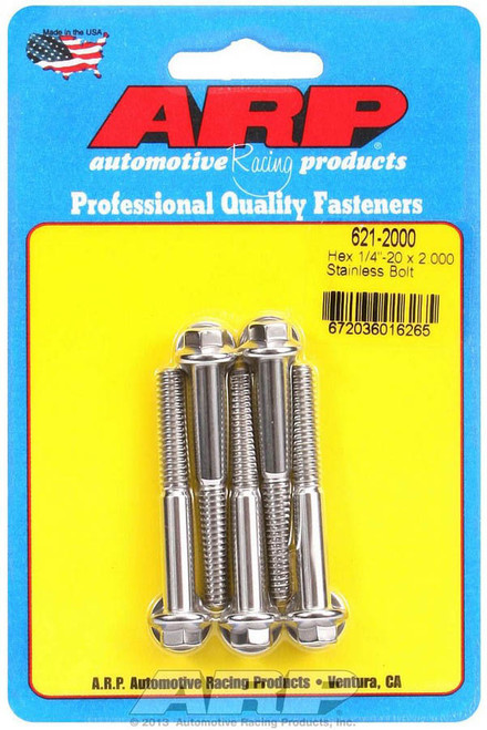 Bolt - 1/4-20 in Thread - 2 in Long - 5/16 in Hex Head - Stainless - Polished - Universal - Set of 5