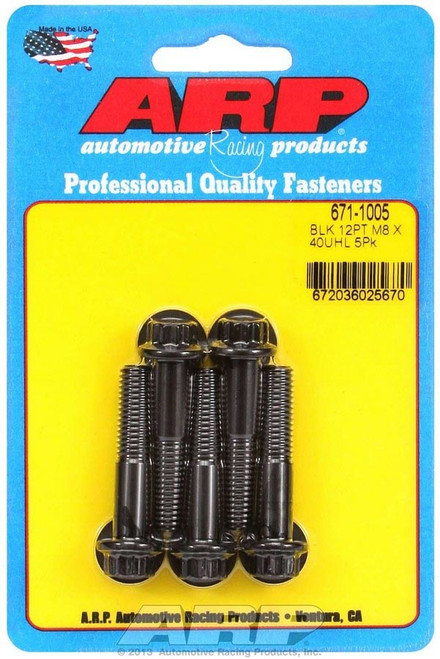 Bolt - 8 mm x 1.25 Thread - 40 mm Long - 10 mm 12 Point Head - Chromoly - Black Oxide - Universal - Set of 5