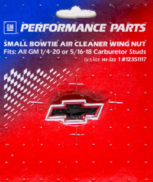 Air Cleaner Nut - Chevy Bowtie - 1/4-20 in and 5/16-18 in Thread - Black / Red Bowtie Logo - Aluminum - Chrome - Each