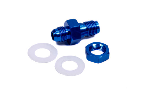 Fitting - Bulkhead - Straight - 6 AN Male to 6 AN Male Bulkhead - PTFE Gaskets Included - Aluminum - Blue Anodized - JAZ Fast Flow Fuel Cells - Each