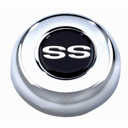 Horn Button - Black / Silver Chevrolet SS Super Sport Logo - Steel - Chrome - Grant Classic / Challenger Steering Wheels - Each