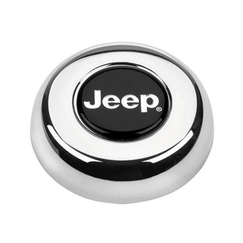 Horn Button - Black / Silver Jeep Logo - Steel - Chrome - Grant Classic / Challenger Series Wheels - Each