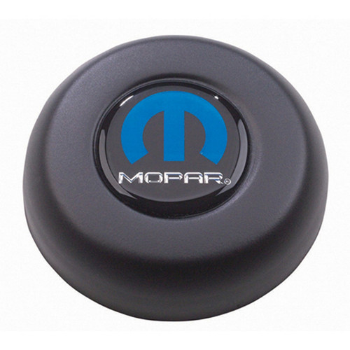 Horn Button - Black / Blue / White Mopar Logo - Steel - Black Paint - Grant Classic / Challenger Series Wheels - Each