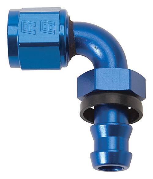 Fitting - Hose End - Twist-Lok - 90 Degree - 4 AN Hose Barb to 4 AN Female - Aluminum - Blue Anodized - Each Fitting - Hose End - Twist-Lok - 90 Degree - 4 AN Hose Barb to 4 AN Female - Aluminum - Blue Anodized - Each