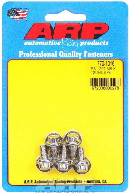 Bolt - 6 mm x 1.00 Thread - 12 mm Long - 8 mm 12 Point Head - Stainless - Polished - Universal - Set of 5