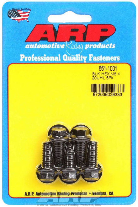 Bolt - 8 mm x 1.25 in Thread - 20 mm Long - 10 mm Hex Head - Chromoly - Black Oxide - Universal - Set of 5
