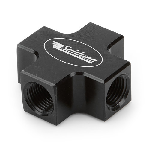 Fitting - Manifold - Four 3/8-24 in Female Ports - Aluminum - Black Anodized - Valve Cover Oilers - Each