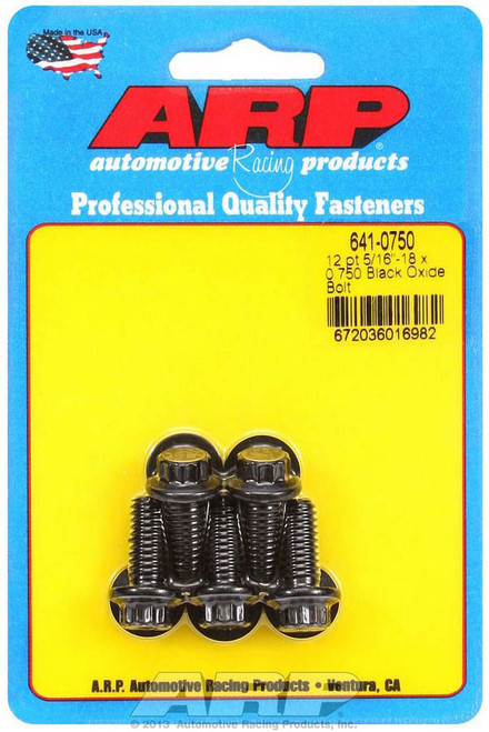 Bolt - 5/16-18 in Thread - 0.75 in Long - 3/8 in 12 Point Head - Chromoly - Black Oxide - Universal - Set of 5 Bolt - 5/16-18 in Thread - 0.75 in Long - 3/8 in 12 Point Head - Chromoly - Black Oxide - Universal - Set of 5