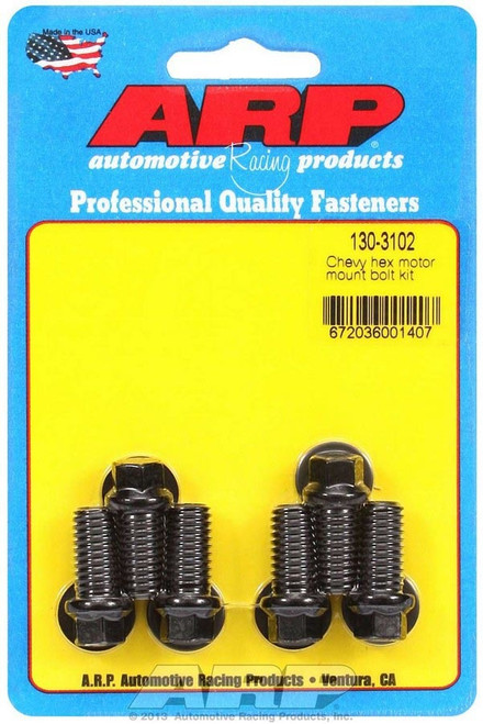 Motor Mount Bolt Kit - Hex Head - Washers Included - Chromoly - Black Oxide - Mount to Block - GM V6 / V8 - Set of 6