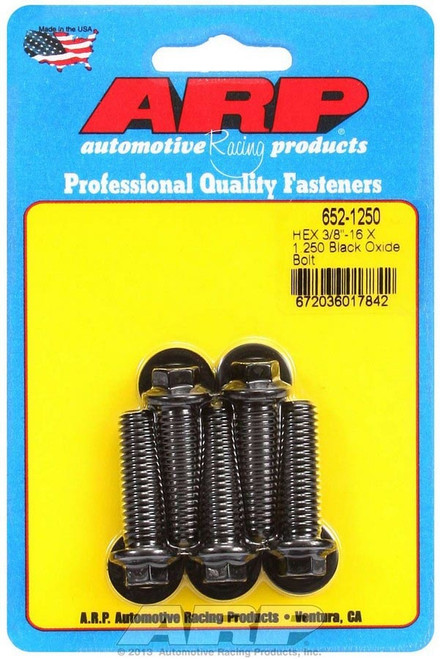 Bolt - 3/8-16 in Thread - 1.25 in Long - 3/8 in Hex Head - Chromoly - Black Oxide - Universal - Set of 5 Bolt - 3/8-16 in Thread - 1.25 in Long - 3/8 in Hex Head - Chromoly - Black Oxide - Universal - Set of 5
