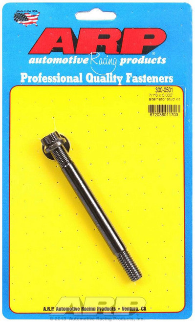 Alternator Stud - 7/16 in Stud - 5 in Long - 1 in Long Coarse / Fine Thread - 12 Point Nuts - Chromoly - Black Oxide - Each