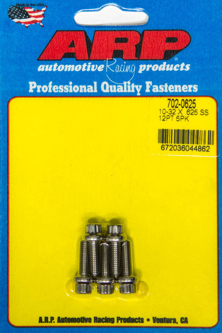 Bolt - 10-32 Thread - 0.625 in Long - 1/4 in 12 Point Head - Stainless - Polished - Universal - Set of 5