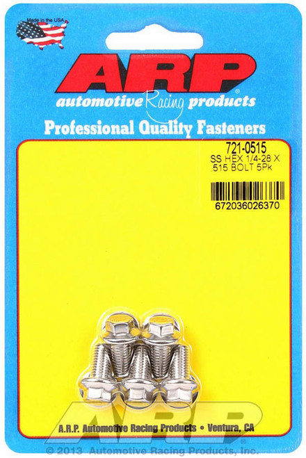 Bolt - 1/4-28 in Thread - 0.515 in Long - 5/16 in Hex Head - Stainless - Polished - Universal - Set of 5