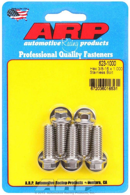 Bolt - 3/8-16 in Thread - 1 in Long - 3/8 in Hex Head - Stainless - Polished - Universal - Set of 5