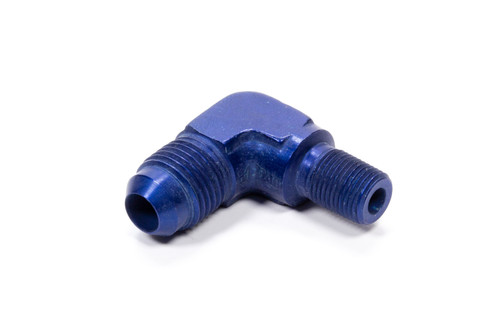 Fitting - Adapter - 90 Degree - 6 AN Male to 1/8 in NPT Male - Aluminum - Blue Anodized - Each Fitting - Adapter - 90 Degree - 6 AN Male to 1/8 in NPT Male - Aluminum - Blue Anodized - Each