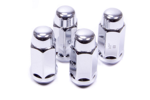 Lug Nut - Acorn Bulge Extra Long - 14 mm x 2.00 Right Hand Thread - 3/4 in Hex Head - 60 Degree Seat - Closed End - Heat Treated - Steel - Chrome - Set of 4