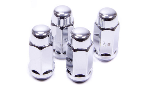 Lug Nut - Acorn Bulge Extra Long - 9/16-18 in Right Hand Thread - 3/4 in Hex Head - 60 Degree Seat - Closed End - Heat Treated - Steel - Chrome - Set of 4