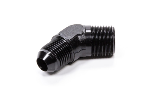 Fitting - Adapter - 45 Degree - 8 AN Male to 1/2 in NPT Male - Aluminum - Black Anodized - Each Fitting - Adapter - 45 Degree - 8 AN Male to 1/2 in NPT Male - Aluminum - Black Anodized - Each