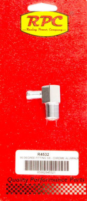 Fitting - Adapter - 90 Degree - 3/8 in NPT Male to 3/8 in Hose Barb - Aluminum - Chrome - Each