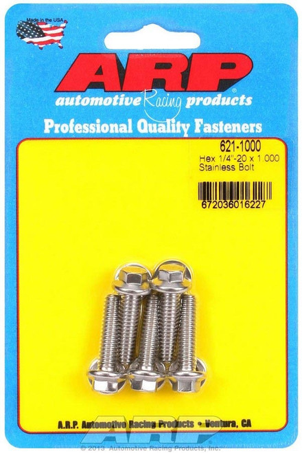 Bolt - 1/4-20 in Thread - 1 in Long - 5/16 in Hex Head - Stainless - Polished - Universal - Set of 5