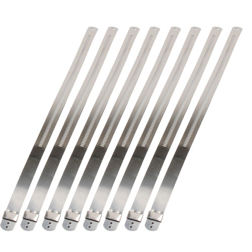 Exhaust Wrap Ties - Locking - 12 mm Wide - 9 in Long - Heat Resistant - Stainless - Set of 8