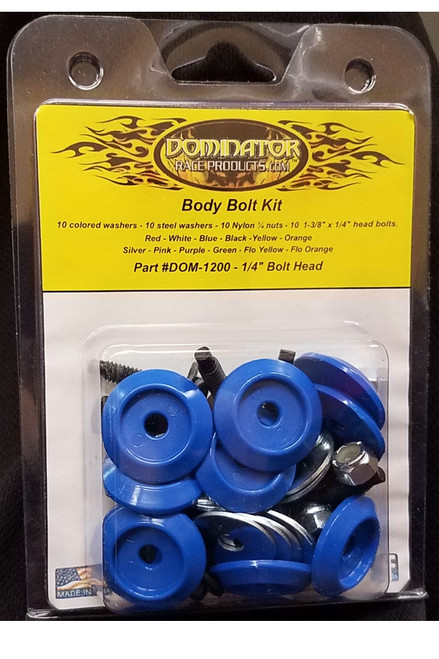 Countersunk Bolt Kit - 1/4-20 in Thread - 1.375 in Long - Hex Head - Countersunk Washers / Nuts - Plastic / Steel - Blue - Set of 10