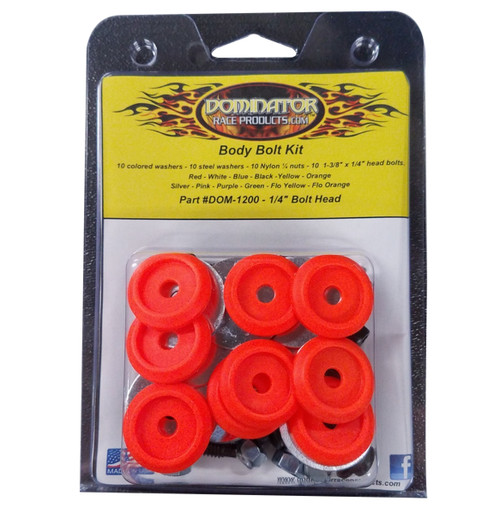 Countersunk Bolt Kit - 1/4-20 in Thread - 1.375 in Long - Hex Head - Countersunk Washers / Nuts - Plastic / Steel - Fluorescent Orange - Set of 10