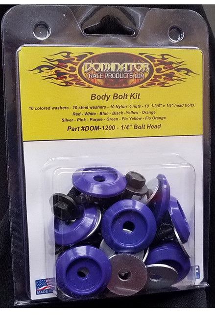 Countersunk Bolt Kit - 1/4-20 in Thread - 1.375 in Long - Hex Head - Countersunk Washers / Nuts - Plastic / Steel - Purple - Set of 10
