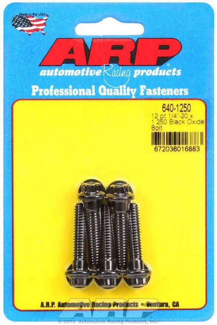 Bolt - 1/4-20 in Thread - 1.25 in Long - 5/16 in 12 Point Head - Chromoly - Black Oxide - Universal - Set of 5