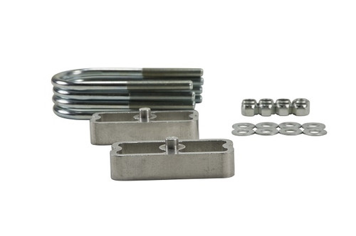 Leaf Spring Block Kit - 1 in Lowering - Hardware / U-Bolts - Aluminum - Natural - 2-1/2 or 3 in Wide Leaf Springs - Kit