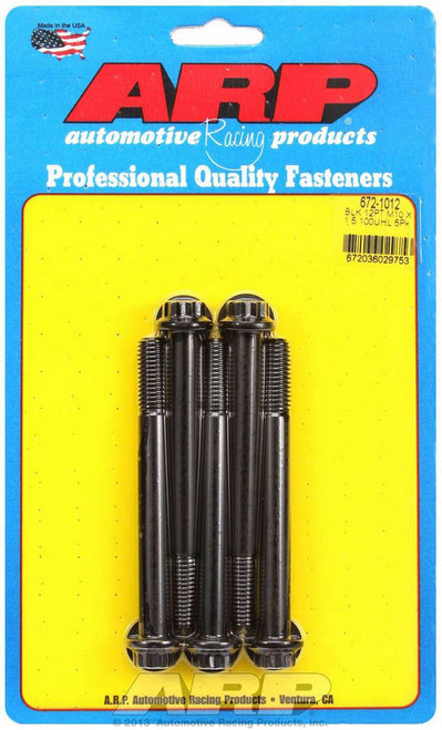 Bolt - 10 mm x 1.50 Thread - 100 mm Long - 12 mm 12 Point Head - Chromoly - Black Oxide - Universal - Set of 5 Bolt - 10 mm x 1.50 Thread - 100 mm Long - 12 mm 12 Point Head - Chromoly - Black Oxide - Universal - Set of 5