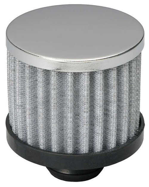 Breather - Push-In - Round - 1-1/4 in Hole - 3 in Tall - Filtered - Steel - Chrome - Each Breather - Push-In - Round - 1-1/4 in Hole - 3 in Tall - Filtered - Steel - Chrome - Each