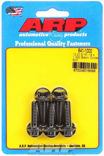 Bolt - 5/16-18 in Thread - 1 in Long - 3/8 in 12 Point Head - Chromoly - Black Oxide - Universal - Set of 5