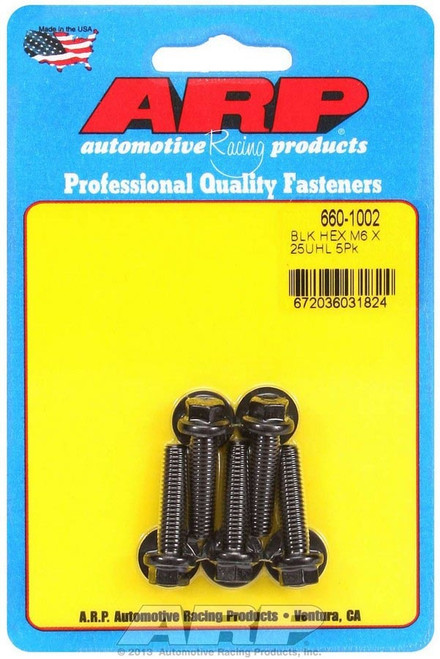 Bolt - 6 mm x 1.00 in Thread - 25 mm Long - 8 mm Hex Head - Chromoly - Black Oxide - Universal - Set of 5 Bolt - 6 mm x 1.00 in Thread - 25 mm Long - 8 mm Hex Head - Chromoly - Black Oxide - Universal - Set of 5