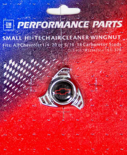 Air Cleaner Nut - Tri Star - 1/4-20 and 5/16-18 in Thread - Black / Red Bowtie Logo - Aluminum - Chrome - Each Air Cleaner Nut - Tri Star - 1/4-20 and 5/16-18 in Thread - Black / Red Bowtie Logo - Aluminum - Chrome - Each