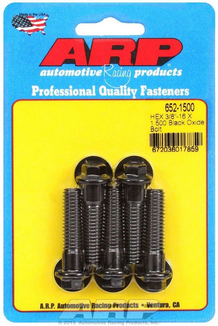 Bolt - 3/8-16 in Thread - 1.5 in Long - 3/8 in Hex Head - Chromoly - Black Oxide - Universal - Set of 5 Bolt - 3/8-16 in Thread - 1.5 in Long - 3/8 in Hex Head - Chromoly - Black Oxide - Universal - Set of 5