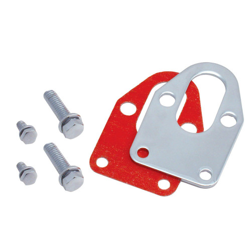 Fuel Pump Mounting Plate - Gasket / Hardware - Steel - Chrome - Small Block Chevy - Each